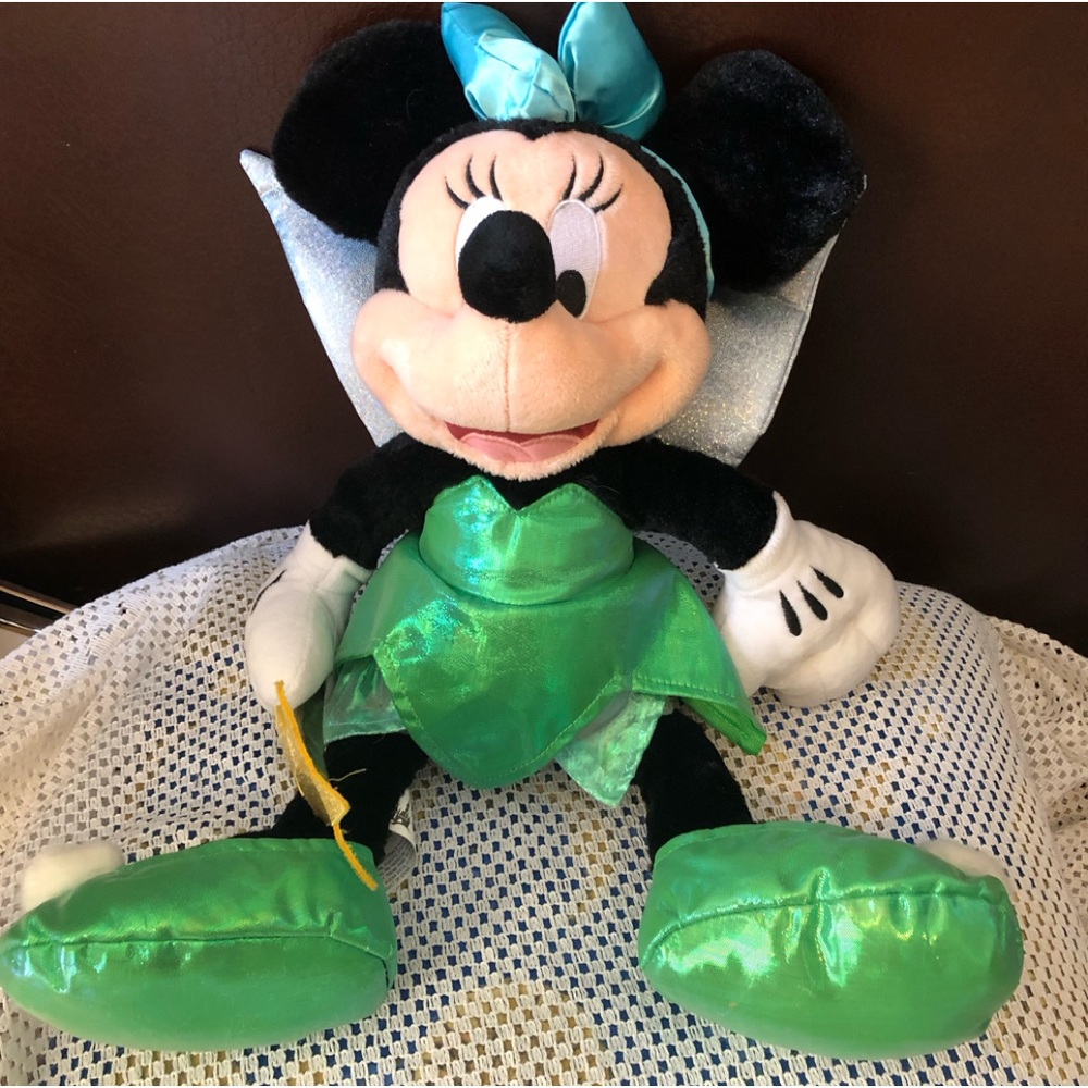 Disney Parks Minnie Mouse Dressed As Tinkerbell Stuffed Doll with Glitter Wings - Picture 2 of 7